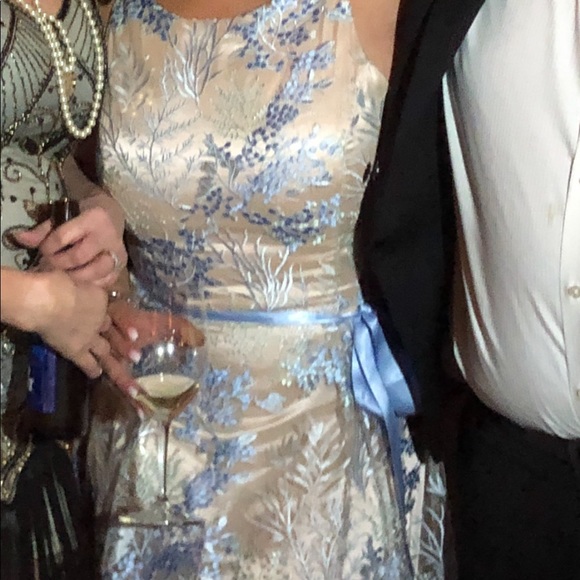 Sz 8 Tahari Powder Blue Embroidered formal dress - Picture 2 of 8